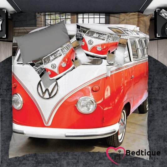 Red Volkswagen Kombi Duvet Cover Set
